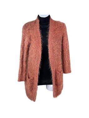 Poof Apparel Womens Open Front Fuzzy Knit Cardigan Sweater S Pink
